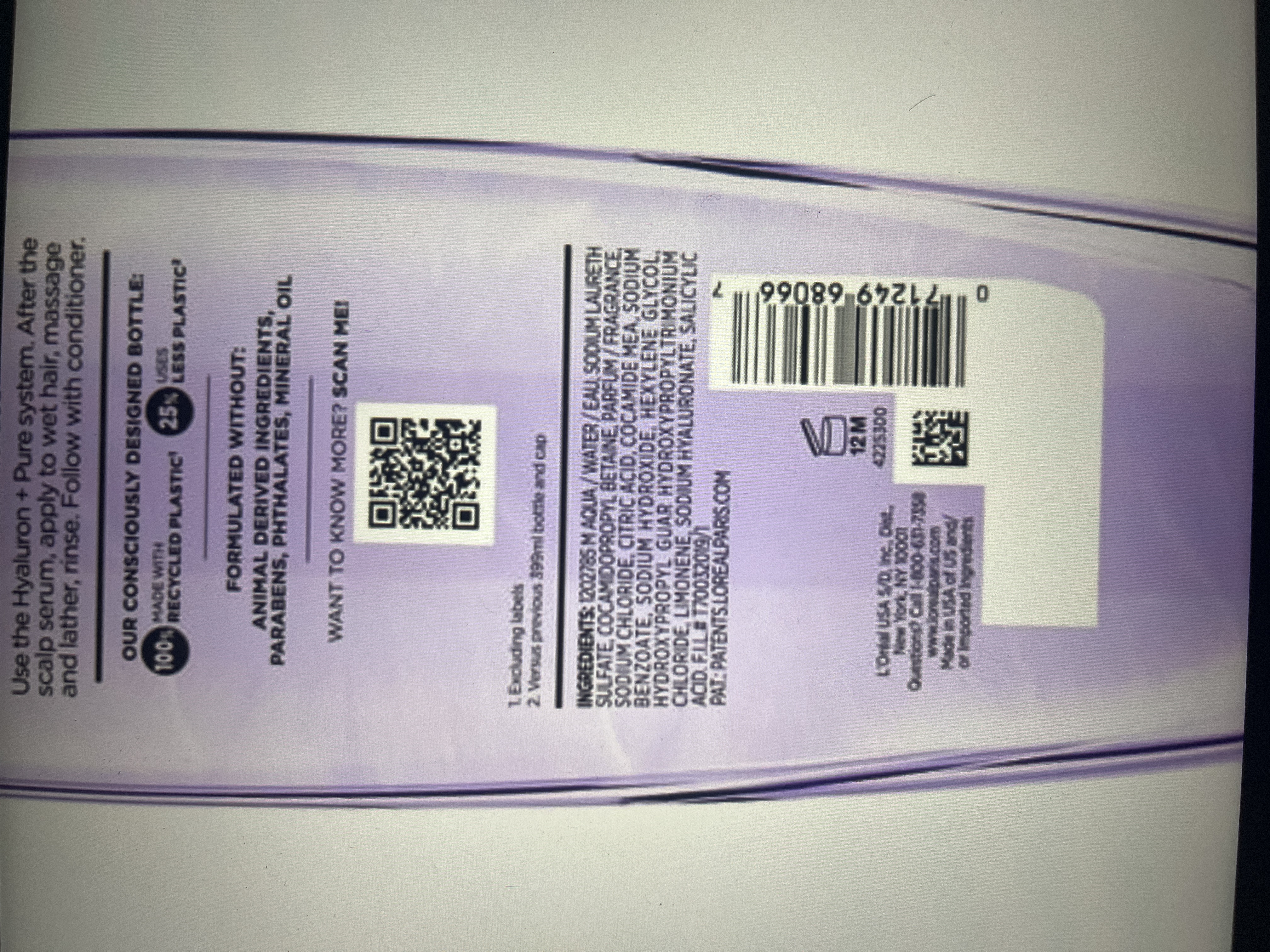 L’oreal elvive hyaluronic pure shampoo