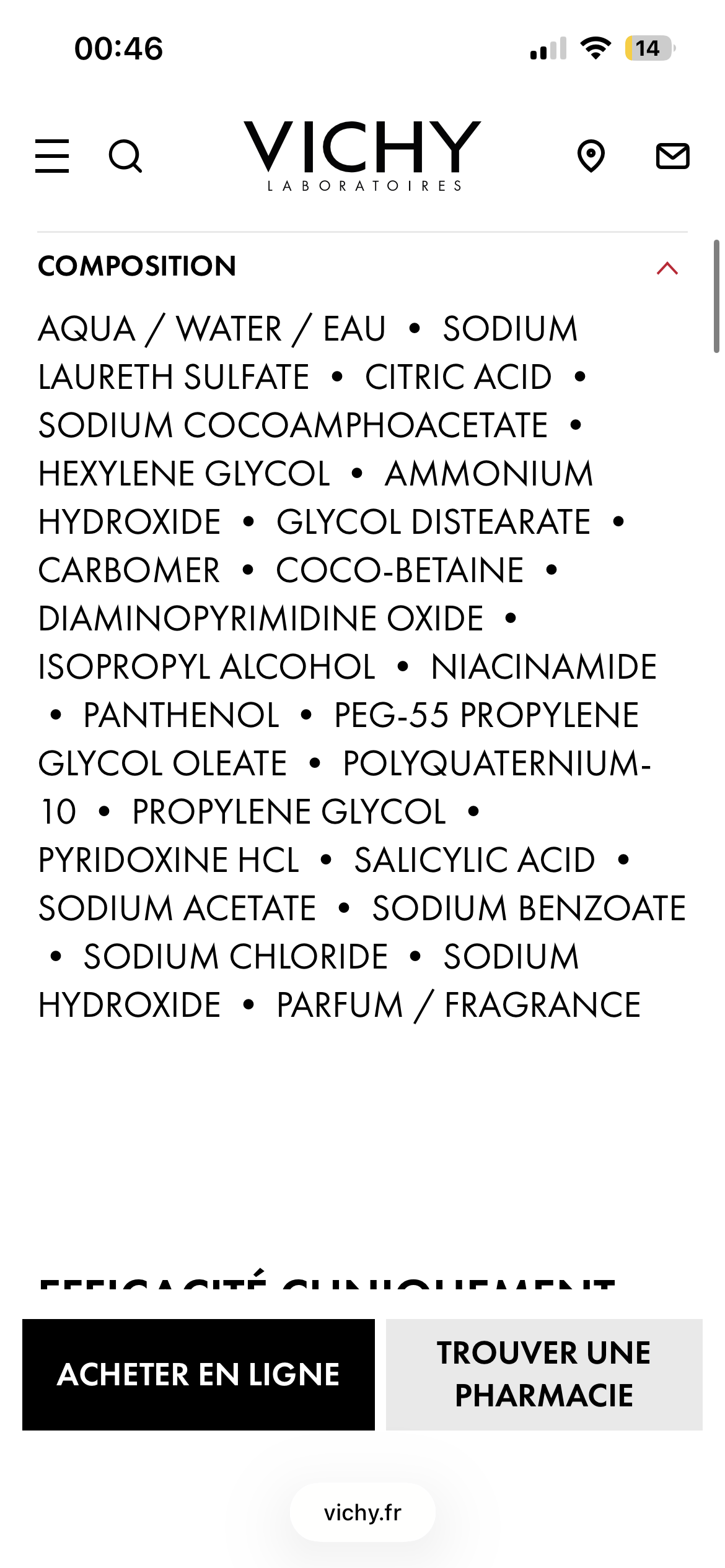 Shampoing vichy anti chute